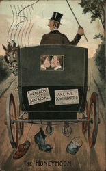 The Honeymoon; Man and Woman in a Carriage, Smiling Stagecoach, Horse Looking Back in Surprise Postcard