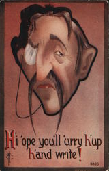 A Man with a Long Mustache and a Single Eye Glass Caricatures Frederick L. Cavally Postcard Postcard Postcard