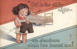 "Oft' in the stilly night-ere slumbers chain has bound me!" little girl getting ready for bed. Postcard
