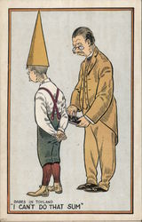 Student in Dunce hat with Teacher: "I can't do that sum" Schools & Education Postcard Postcard Postcard