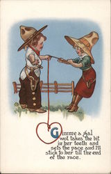 Boy and Girl Dressed as Cowboy/Cowgirl Cowboy Kids Postcard Postcard Postcard