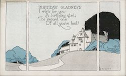 Birthday Gladness - A House on a Hill Art Nouveau E Weaver Postcard Postcard Postcard