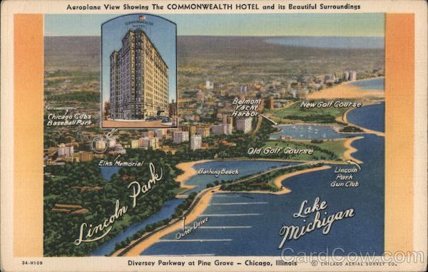 Aeroplane View Showing the Commonwealth Hotel and its Beautiful Surroundings Chicago Illinois