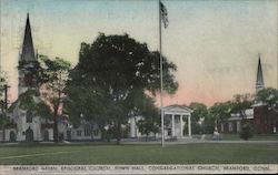 Branford Green Episcopal Church, Town Hall, Congregational Church Postcard