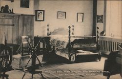 Trundle bed, yarn winder and spinning wheel Chicago Historical Society Postcard