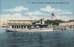 S.S. "Queen" Docking at Arnolds Park, Lake Okoboji Iowa Postcard Postcard Postcard
