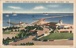 Cabrillo Beach and U.S. Warships Inside the Breakwater Postcard