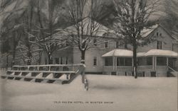 Old Salem Hotel in winter snow Postcard