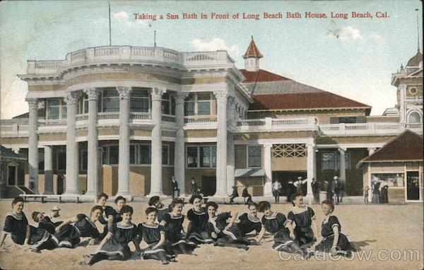 Taking a Sun Bath in Front of Long Beach Bath House California