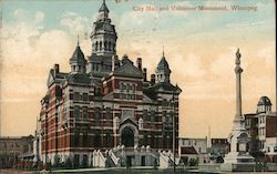 City Hall and Volunteer Monument Winnipeg, MB Canada Manitoba Postcard Postcard Postcard