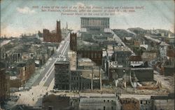 A view of the ruins of Nob Hill district, looking up California Street, after the disaster of April 18-20, 1906. Postcard