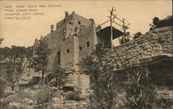 Tewa House and Indians from lower road, Phantom Cliff Canon Postcard