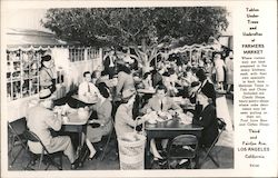 Tables under trees and umbrellas at Farmers Market Third and Fairfax Ave Postcard