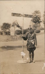 Policeman at Stop Stop sign People in Uniform Postcard Postcard Postcard