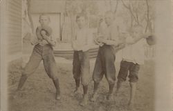 For young boys with baseball mitts, ball, and bat in side yard Postcard