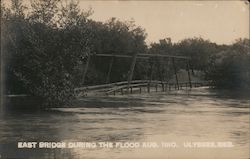 East Bridge during the flood-Aug 1910 Postcard