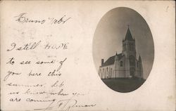 Church with enclosed bell tower and cross Postcard