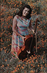 Woman with Cello in Field of California Poppies Postcard