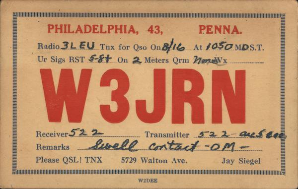 W3JRN - Jay Siegel Philadelphia Pennsylvania