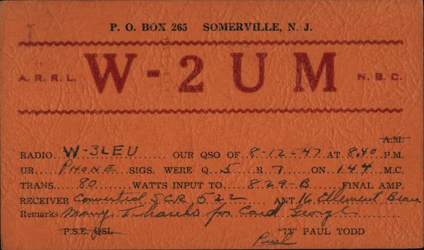 W 2um Paul Todd Somerville Nj Postcard