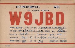 W9JBD Oconomowoc, WI Postcard Postcard Postcard