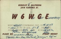 W 6 W G E, Stuart Wright, 2910 Florence Street Berkeley, CA Postcard Postcard Postcard