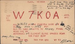 W7KOA Radio W3LEU Postcard