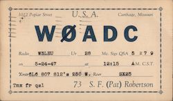W0ADC - S.F. (Pat) Robertson Postcard