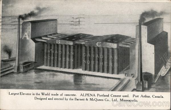 Largest elevator in the world made of concrete. Alpena Portland cement used. Designed and erected by the Barnett & McQueen Co., Ltd.