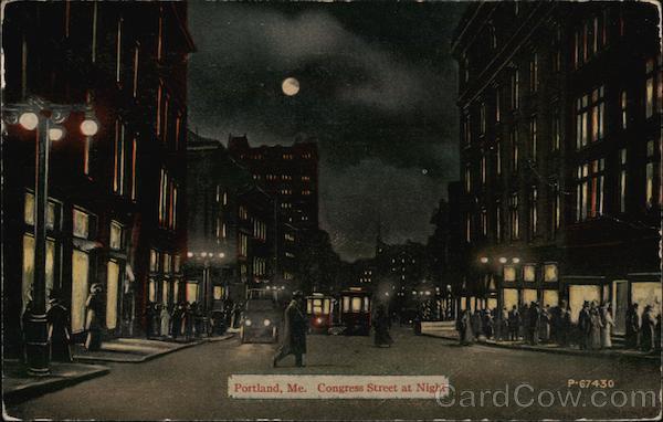 Congress Street at night Portland Maine