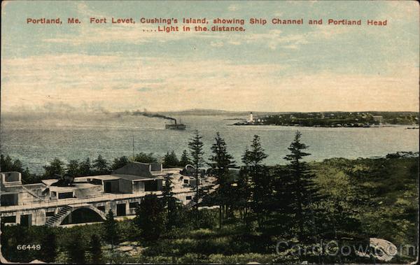 Fort Levet, Cushing's Island, showing Ship Channel and Portland Head - light in the distance Maine