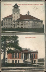 High School and Carnegie Library Postcard