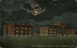 Huron College at Night South Dakota W.B. Perkins jr. Postcard Postcard Postcard