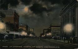 Main St. Looking North, at Night Postcard
