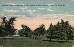 Campus Scene, Union Hall in Background, Western Union College Postcard