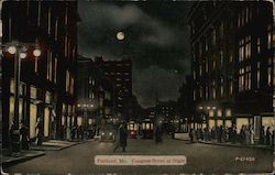 Congress Street at night Portland, ME Postcard Postcard Postcard