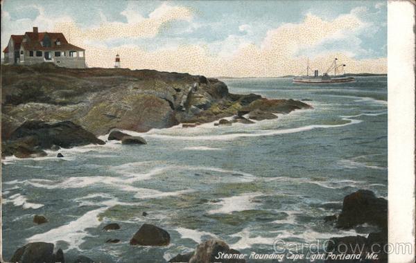 Steamer Rounding Cape Light Portland Maine