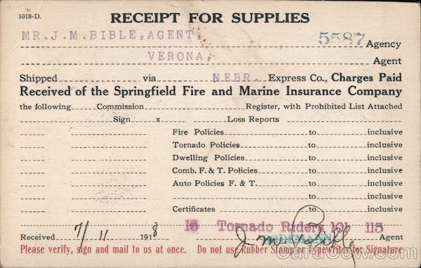 Receipt for Supplies Verona Nebraska