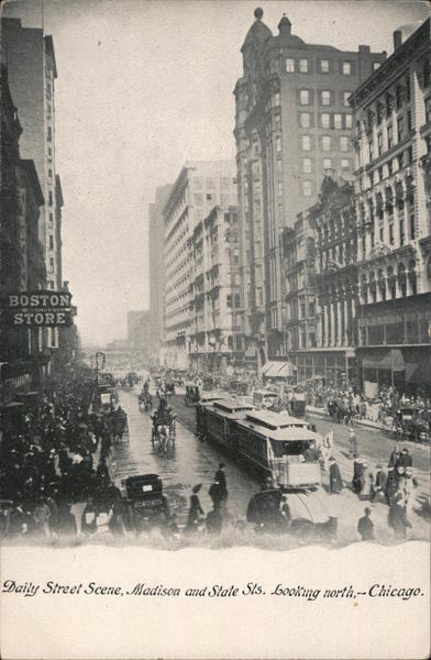 Daily Street Scene, Madison and State Sts. Looking North Chicago Illinois