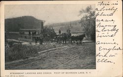 Steamboat Landing and Coach, Foot of Schroon Lake Postcard