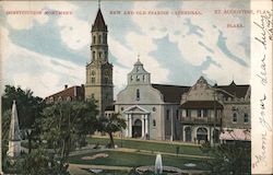 Constitution Monument, New and Old Spanish Cathedral, Plaza Postcard