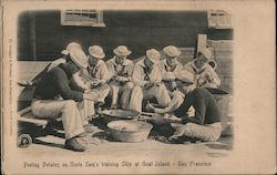 Peeling Potatos on Uncle Sam's Training Ship at Goat Island Postcard