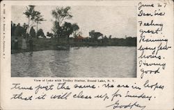 View of Lake with Trolley Station Round Lake, NY Postcard Postcard Postcard