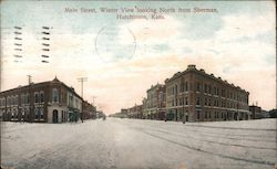 Main Street, Winter View Looking North from Sherman Hutchinson, KS Postcard Postcard Postcard
