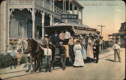 Horse Car Streetcar, Drug Store Block Island, RI Postcard Postcard Postcard