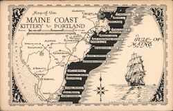 Map of the Maine Coast, Kittery to Portland Postcard Postcard 