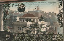Glimpse of the First Methodist Church from the Hanging Garden, Hotel Lincoln Postcard