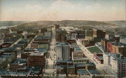 View from 42 Story L.C. Smith Building, looking up Second Avenue Postcard