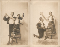 Set of 2: Folk Couple, Woman with Tambourine Italian? Postcard