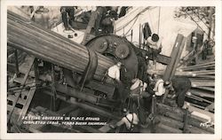 Setting "Squeezer" in place around completed cable, Yerba Buena Anchorage Bay Bridge Postcard